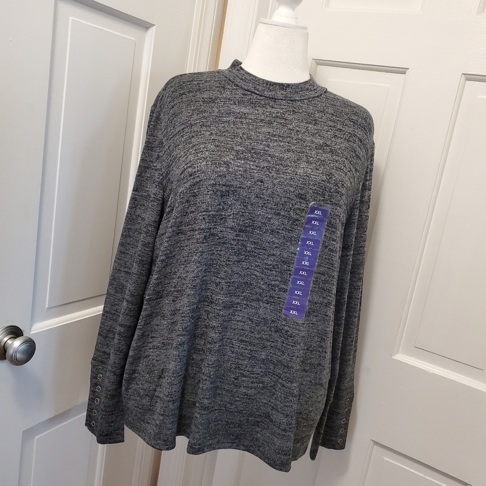 NWT Rafaella Charcoal Tweed Heather Knit Top, Size XXL, Ret. $69, Soft and comfy